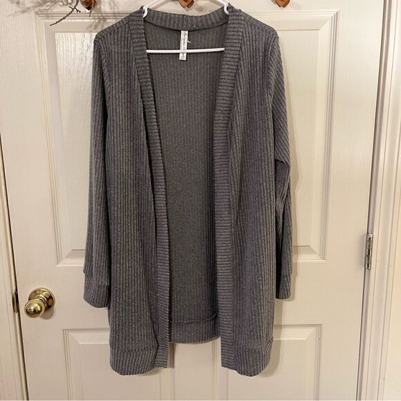 Knit Cardigan Womens Gray Open Front Sweater - Picture 1 of 7
